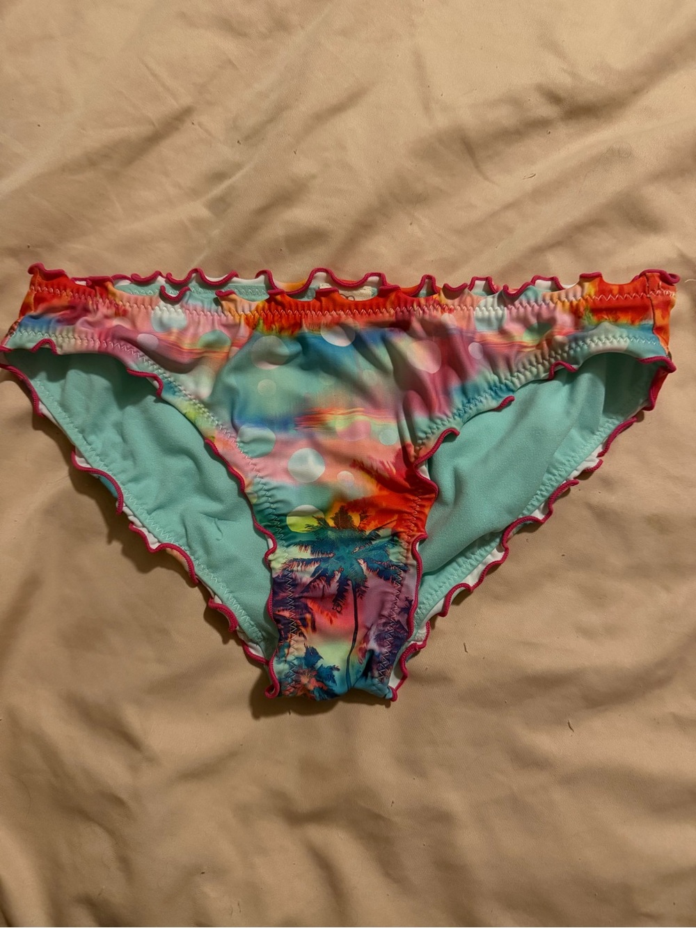 OP Girls Multicolor Tropical Ruffle Bikini Bottoms - Aqua, Coral, Pink